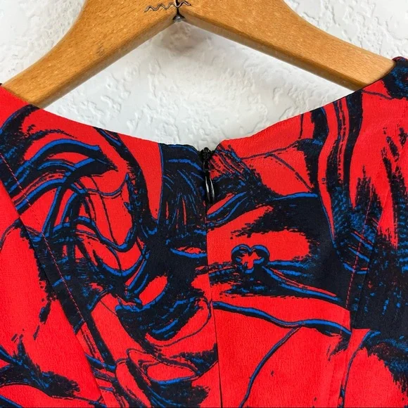 Twinkle by Wenlan Red Silk Floral Ruched Tie V Neck Dress - Picture 6 of 9